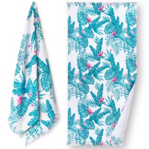 Nostalgic Prints AF-1536 Ferns & Hibiscus Flat Woven Terry with Fringe Towel 36x70