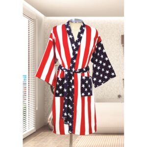 American Flag Printed Terry Velour Kimono Robe