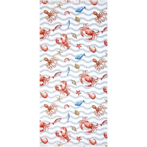 Nostalgic Prints AF-1536 Crustaceans Printed Flat Woven Terry with Fringe Towel 36x70